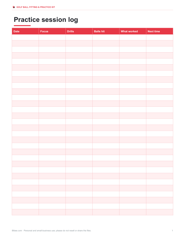 Preview of Printable Practice Log Sheet